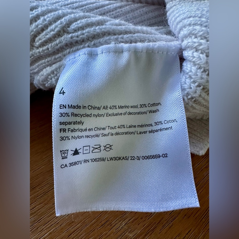 Lululemon Merino Wool-Blend Ribbed Crewneck Sweater White Opal Size 4 - Picture 7 of 7
